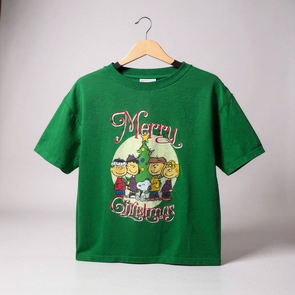 Peanuts Merry Christmas Charlie Brown Snoopy‎ Green Graphic T Shirt Men's Size L